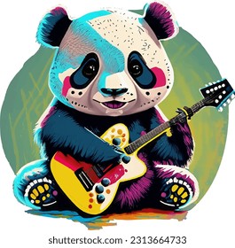 panda playing guitar, cool, funny, cute, guitar player, isolated, panda