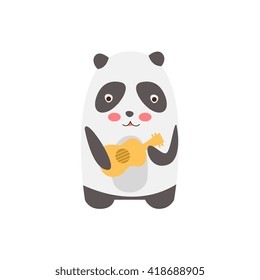 Panda Playing Guitar Creative Funny And Cute Flat Design Vector Illustration In Simplified Mulicolor Style On White Background