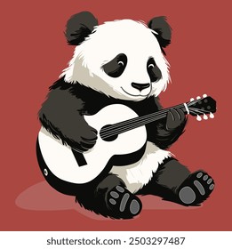 Panda Playing Guitar, Cute and Musical Design - Flat Vector Illustration