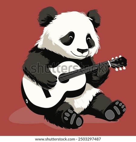 Panda Playing Guitar, Cute and Musical Design - Flat Vector Illustration Stock photo © 