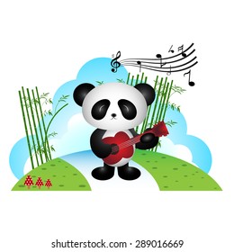 Panda playing guitar in the park