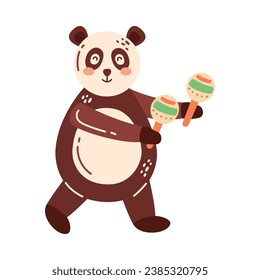 Panda, die Maracas-Vektorgrafik spielt, einzeln