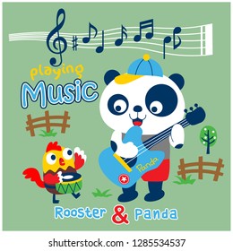 panda playing music funny animal cartoon,vector illustration