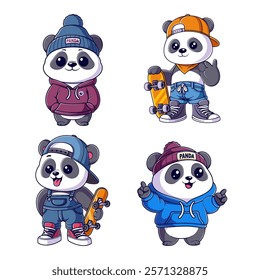 Panda playing skateboard, package design