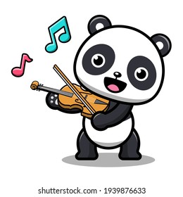 Panda Playing Violin. Vector Icon Illustration