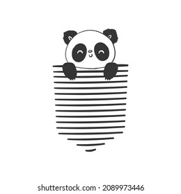 Panda in pocket. Cute drawn panda. Sketch drawing for design. Vector image