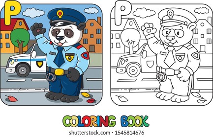 Panda policeman coloring book. Animal Alphabet P