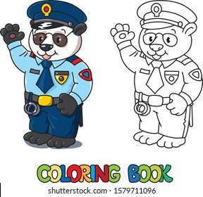 Panda policeman coloring book. Animal Alphabet P