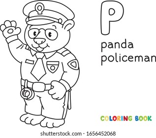 Panda policeman coloring book. Animal Alphabet P