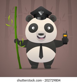 Panda policeman holds radiophone