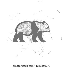 panda.  Polygonal wireframe panda silhouette. low poly vector illustrations on background of points and lines.