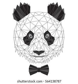 Panda portrait, illustration of bear in geometric triangles and polygons style on white background