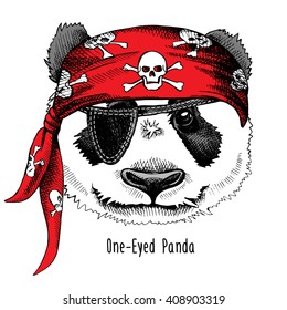 Panda portrait in a red pirate's bandana. Vector illustration.