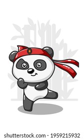 A panda practicing karate illustration hand drawing vector