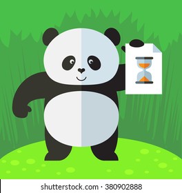 Panda with preloader icon. Flat style vector illustration on Green background. National emblem of China