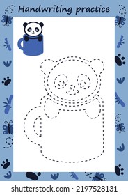 Panda. Preschool worksheet for practicing fine motor skills - tracing dotted lines. Tracing worksheet. Illustration and vector outline - A4 paper ready to print.