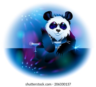 Panda in Pub.  EPS 10. Isolated on white. Masks was used.