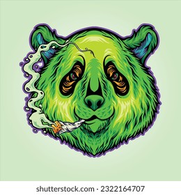 Panda puffs smoking cannabis joint logo illustrations vector illustrations for your work logo, merchandise t-shirt, stickers and label designs, poster, greeting cards advertising business company