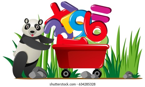 Panda empujando el vagón lleno de ilustración de números