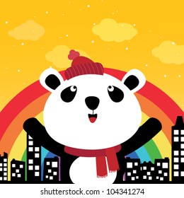 Panda and rainbow in the city