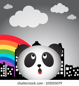 Panda and rainbow in the city