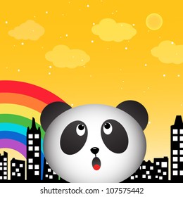 Panda and rainbow in the city