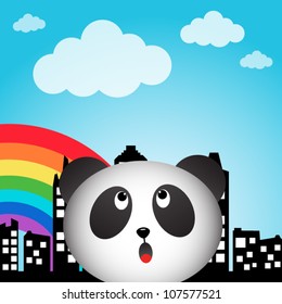 Panda and rainbow in the city