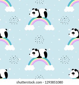 Panda, rainbow  seamless pattern for kid, cartoon vector 