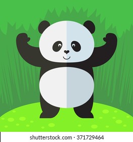 Panda raising his hands. Flat style vector illustration on Green background. National emblem of China