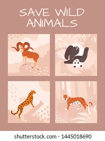 Panda. Rare species of animals. Save wild animals. Vector flat cartoon illustration