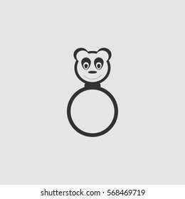 Panda rattle icon flat. Black pictogram on grey background. Vector illustration symbol