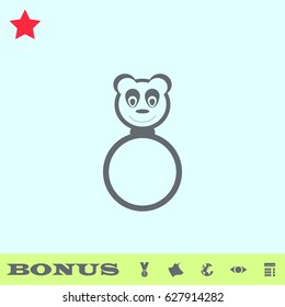 Panda rattle icon flat. Grey pictogram on blue background. Vector illustration symbol and bonus buttons medal, cow, earth, eye, calculator