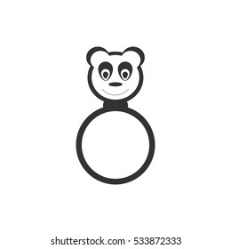 Panda rattle icon flat. Illustration isolated on white background. Vector grey sign symbol