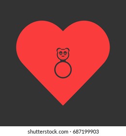 Panda rattle icon flat. Simple pictogram on heart background. Vector illustration symbol