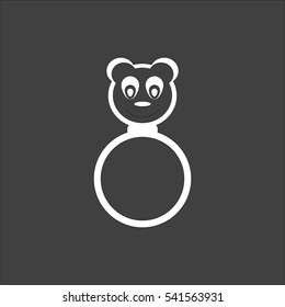 Panda rattle icon flat. Vector white illustration isolated on black background. Flat symbol