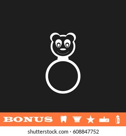 Panda rattle icon flat. White pictogram on black background. Vector illustration symbol and bonus button tooth, vase, star, mirror, bottle