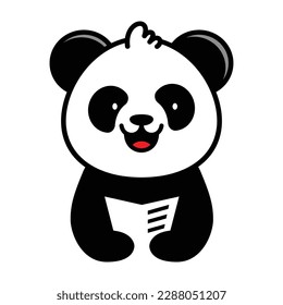 Panda Read Book Vector Logo Illustration