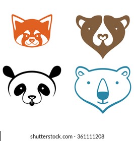 Panda, red panda, bear, polar bear - simple vector signs.