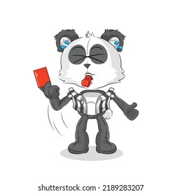 the panda referee with red card illustration. character vector