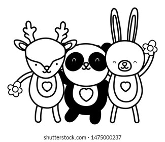 Panda reindeer and rabbit cartoon vector design vector illustration