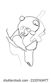 Panda relaxing on the branch of tree line art.