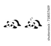 Panda resting on ground. Two vector illustrations of cute silhouette