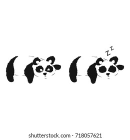 Panda resting on a tree. Two vector illustrations