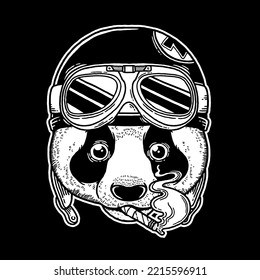 Panda with retro pilot helmet vector illustration