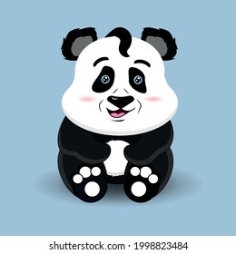 Panda de estilo retro. Fondo azul. Panda negro de bello estilo. Ilustración gráfica vectorial. Caricatura divertida.