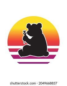 Panda Retro Sunset Design template. Vector design template for logo, badges, t-shirt, POD and book cover. Isolated white background.