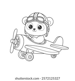 Panda riding airplane for coloring