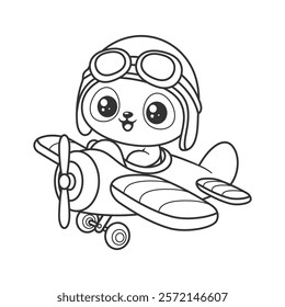 Panda riding a airplane kawaii, for coloring