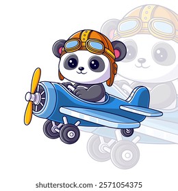Panda riding a blue airplane