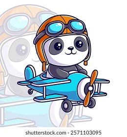 Panda riding a cyan airplane